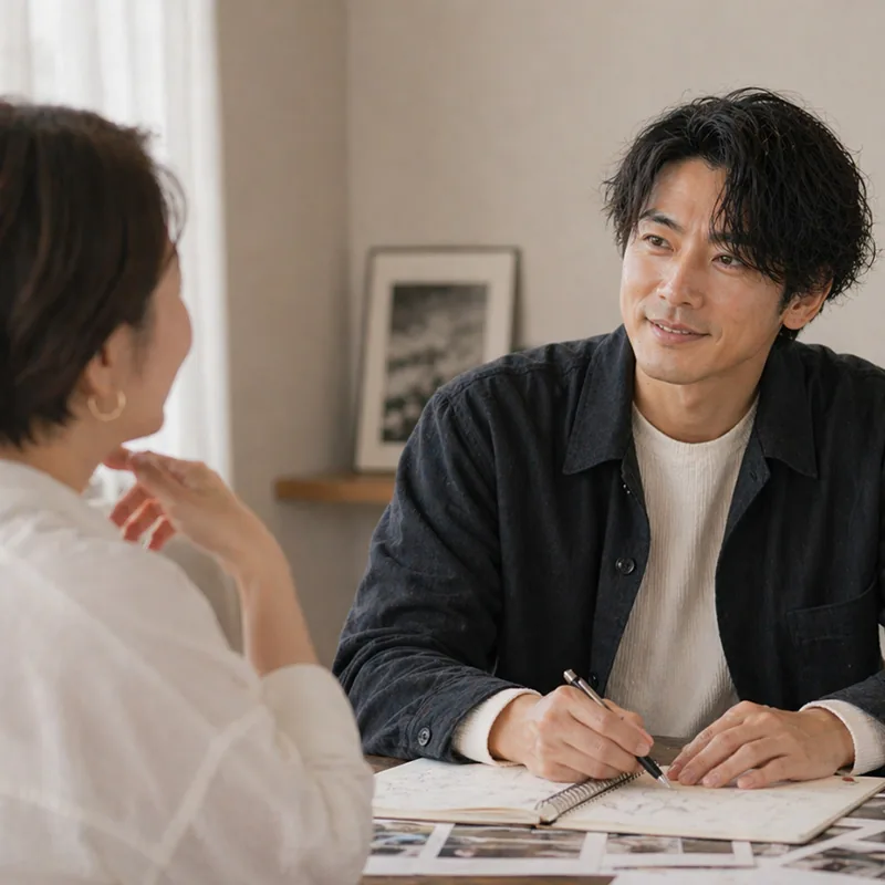 撮影した写真の活用について相談する様子